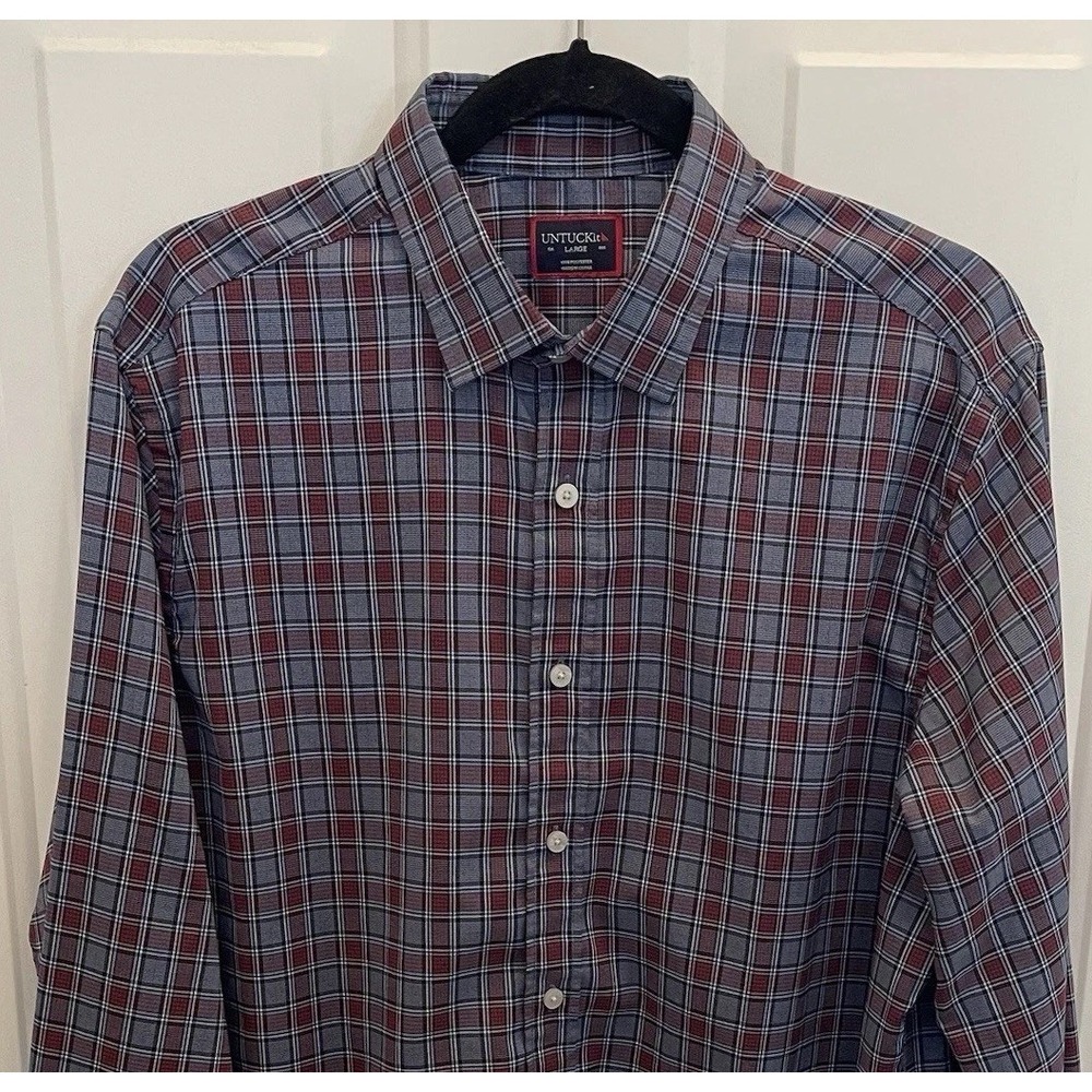 UNTUCKit Macallan Blue Windowpane Plaid Button Up Shirt ‎ Performance Mens L